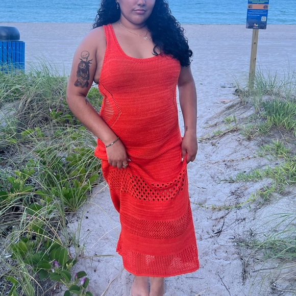 neon orange crotchet maxi dress - Picture 1 of 4